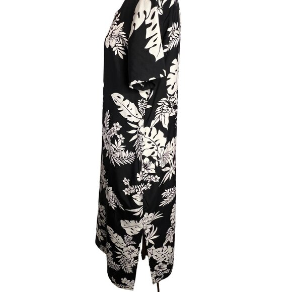 Mark Fore & Strike Women's Black & White Floral Silk Dress Size L Maxi - Picture 4 of 12